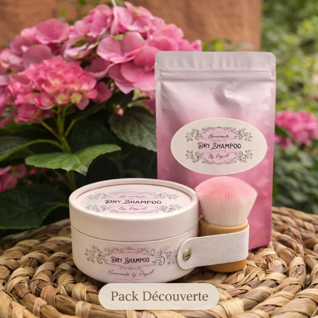Kit shampoing sec en poudre DryA avec recharge – rituel capillaire naturel