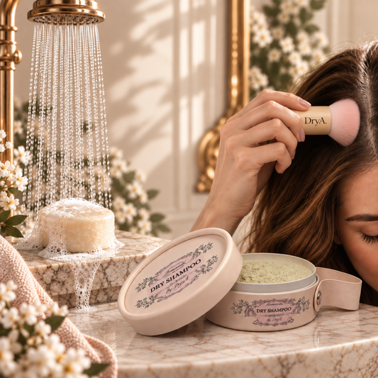 Shampoing sec DryA sans eau face au shampoing solide utilisé avec rinçage