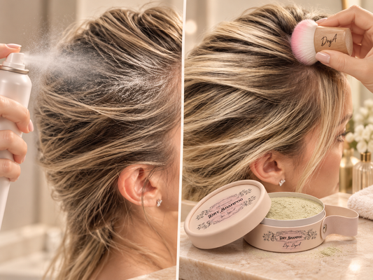 Comparaison entre shampoing sec en spray et shampoing sec en poudre DryA. appliqué au pinceau
